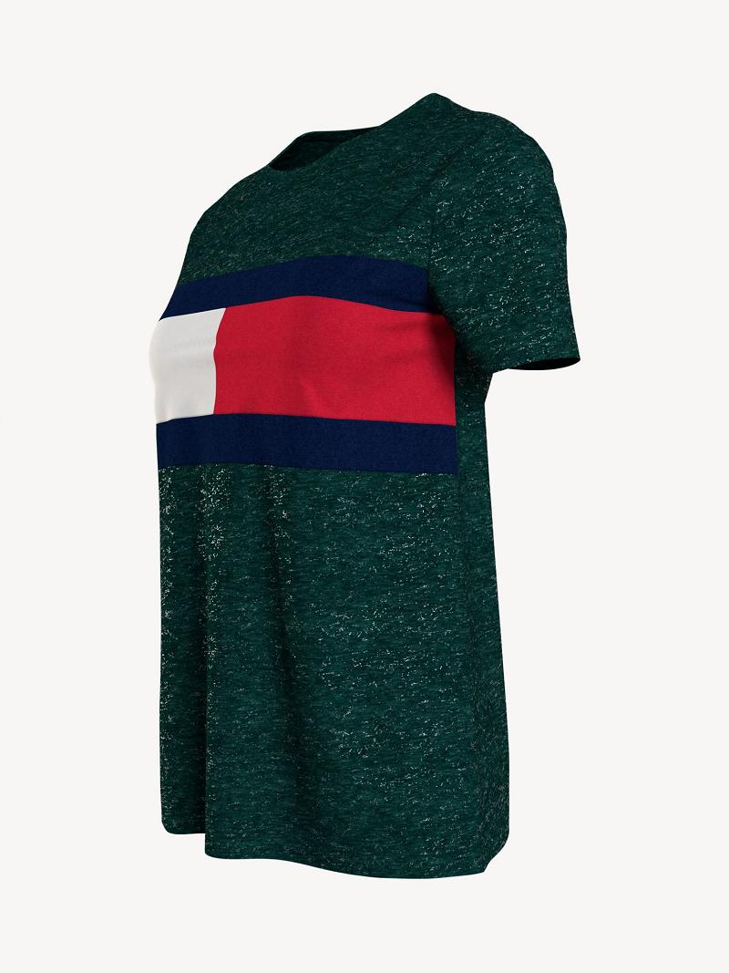 Női Tommy Hilfiger Essential Logo Flag Póló Zöld | HU 449YXF